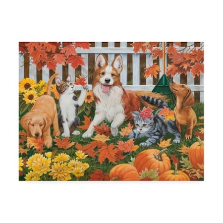 William Vanderdasson 'Puppies And Kittens Autumn Theme' Canvas Art,24x32